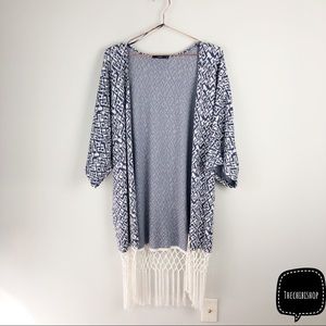 Tarte geo print tassel fringe kimono cardigan